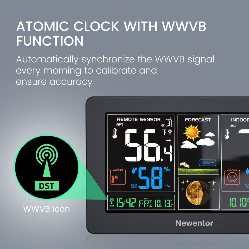 Wireless Color Display Weather Station with Atomic Clock & Adjustable Backlight