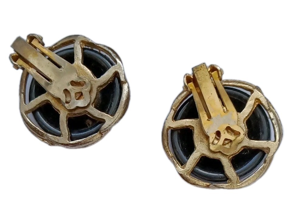 Large Black Multifaceted Clip On Earrings