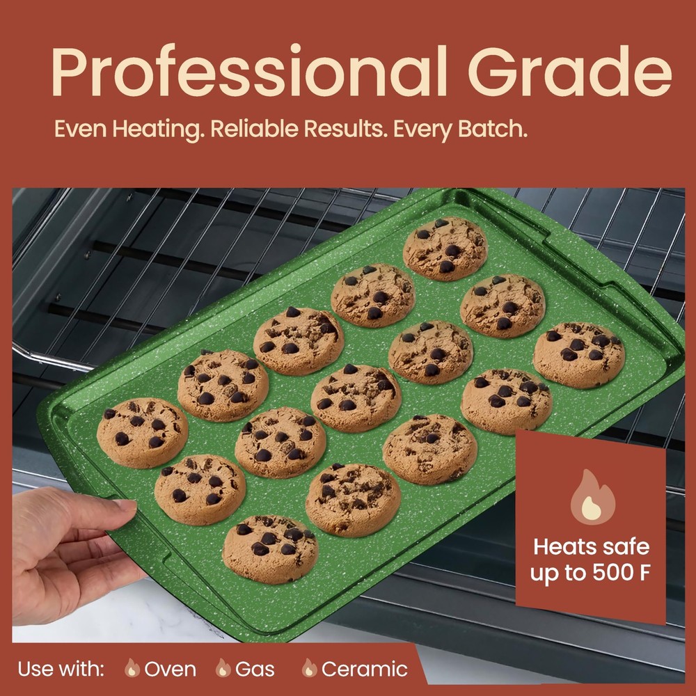 BAKKEN Kitchen Baking Pan Set - Nonstick Green Marble Coating, Commercial Gra