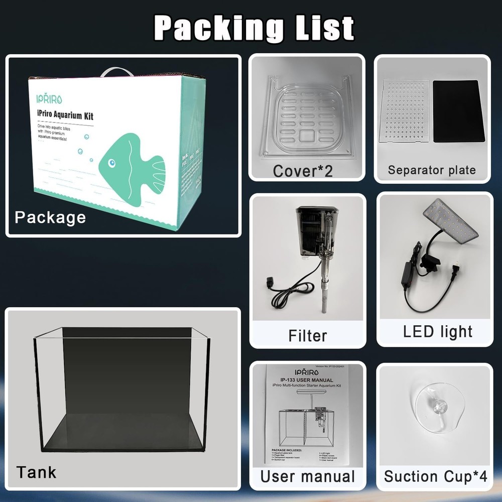 Multi-Functional 3 Gallon Rectangular Aquarium with LED Light & Betta Separator