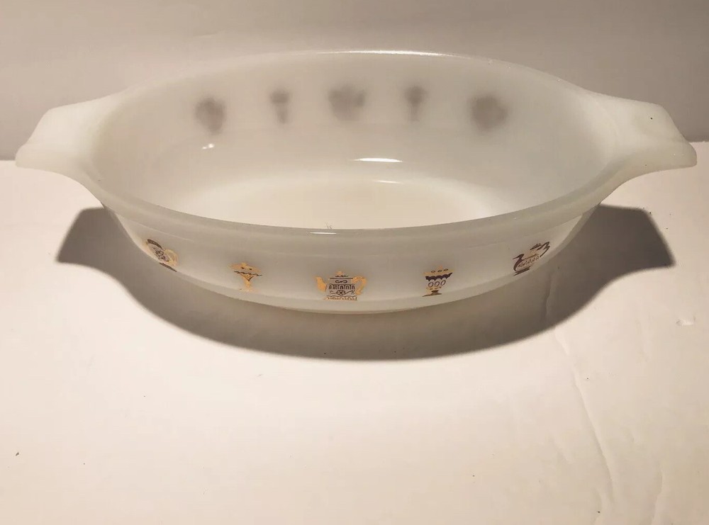 VTG Glasbake Casserole Dish Bakeware Gold Teapot Kitchen 1Qt Oval HTF RARE EUC