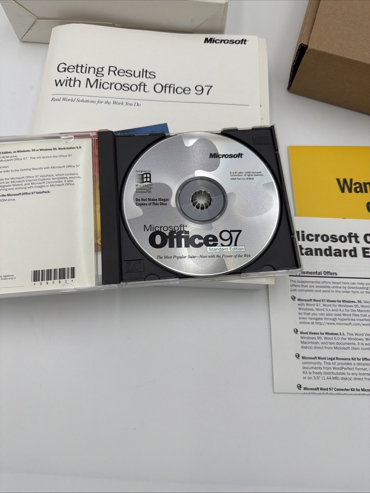 Microsoft Office 97 Standard Edition Complete Big Box CD-ROM Windows 95 NT
