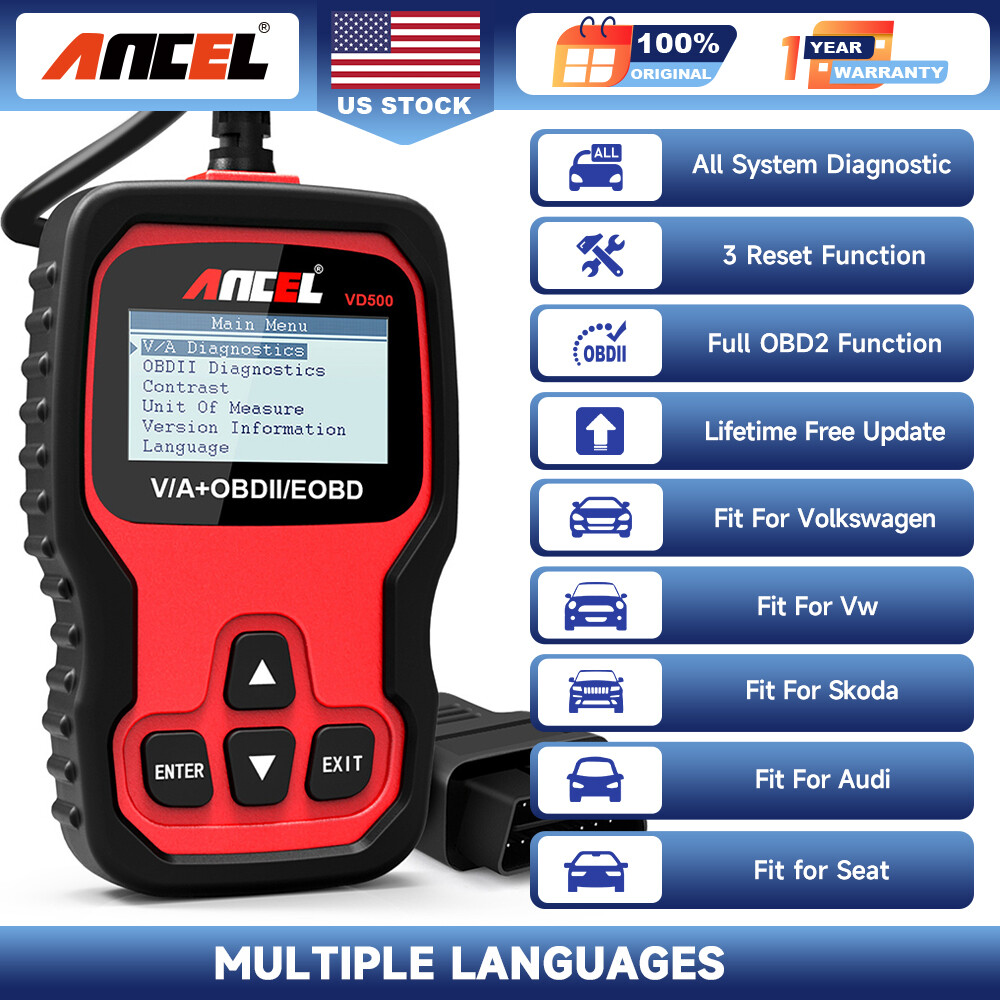 Ancel VD500 Car OBD2 Code Reader All System EPB ABS Oil Diagnostic Scanner Tool