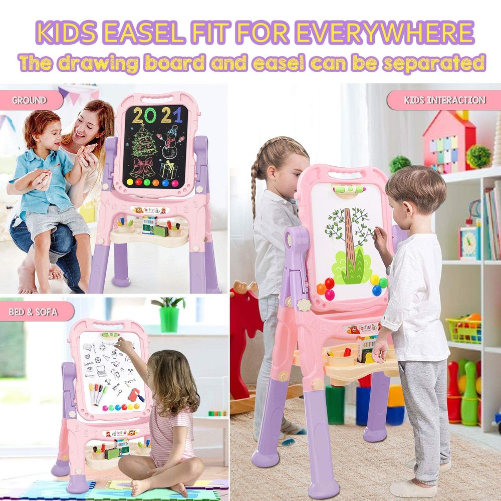 Mojitodon Art Easel for Kids, Adjustable Standing Rotatable Double Sided Easel