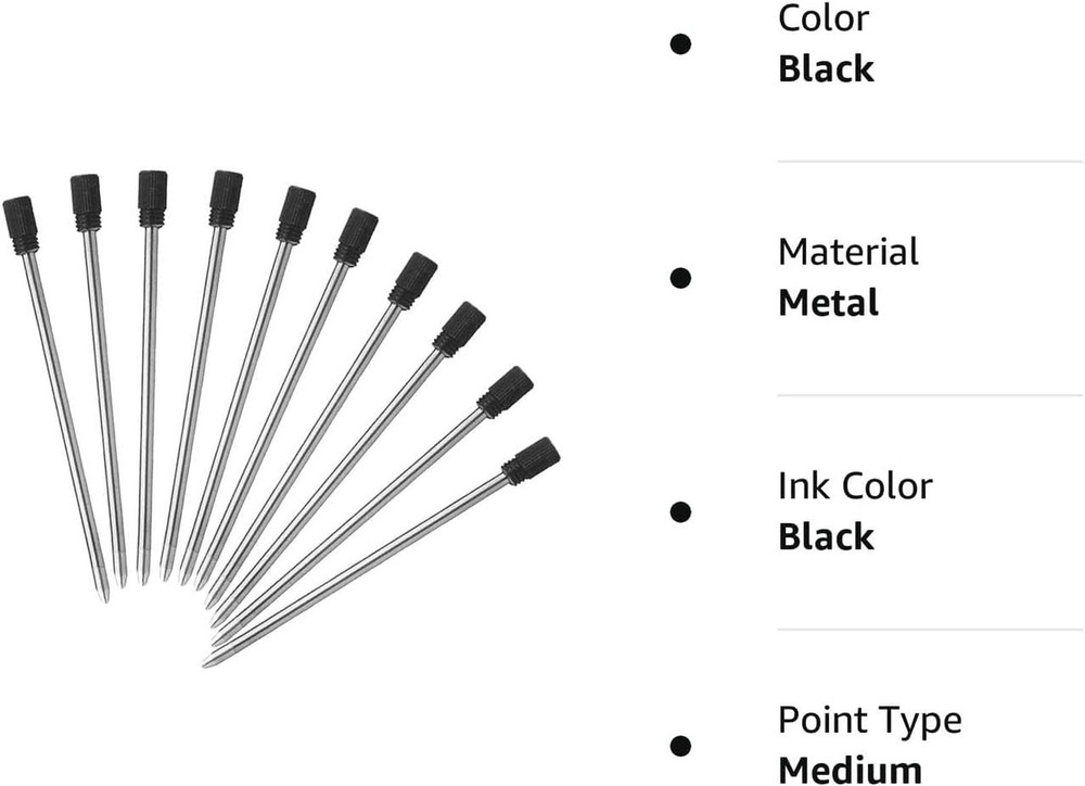 2.75'' Ballpoint Pen Refills, Black, Medium Point, 10 Pack
