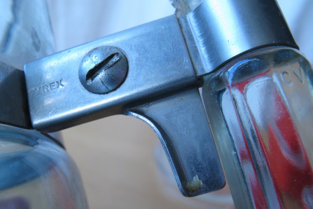 PYREX - Old COFFEE PERCOLATOR with Stick Handle and Tab Handle Lid (no innards)