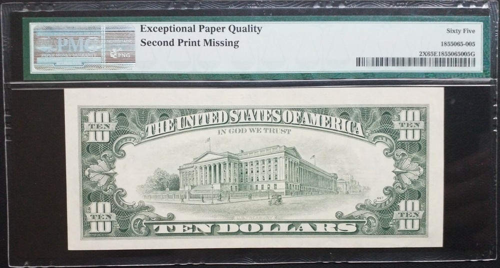 FR# Unknown $10 FRN Atlanta《Missing 2nd Print Error》PMG 65 EPQ