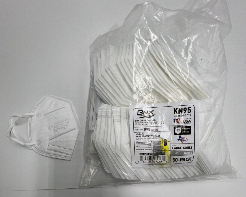 (QTY 50) BNX KN95 E95 Vertical Folding Earloop Style Protective Mask White