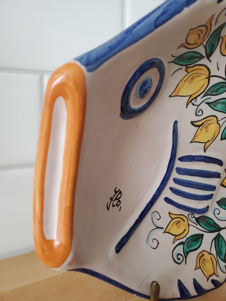 Handpainted Italian Pottery Fish Dish~ Signed Custonaci