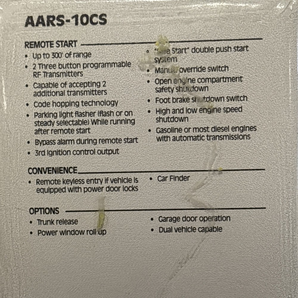 NOS Audiovox Long Range Remote Start And Keyless Entry AARS-10CS READ