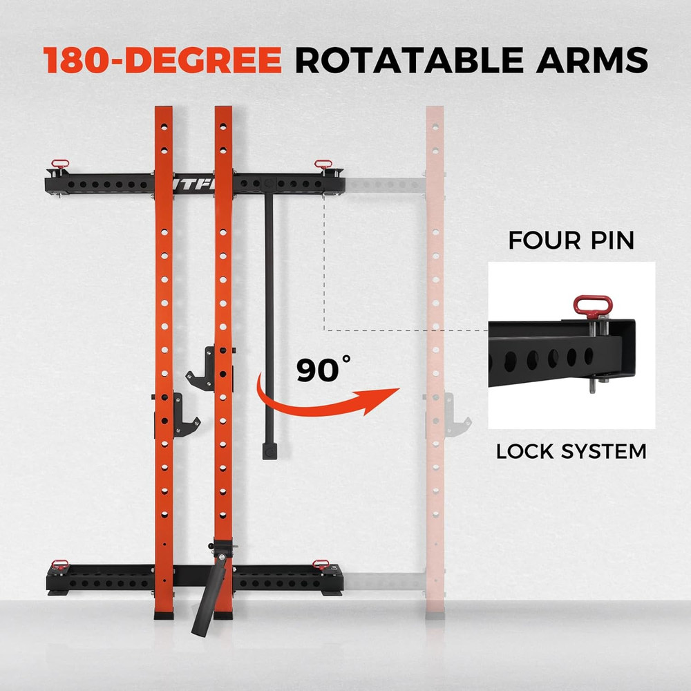 Space-Saving Wall-Mounted Folding Squat Rack with Attachments for Home Gym