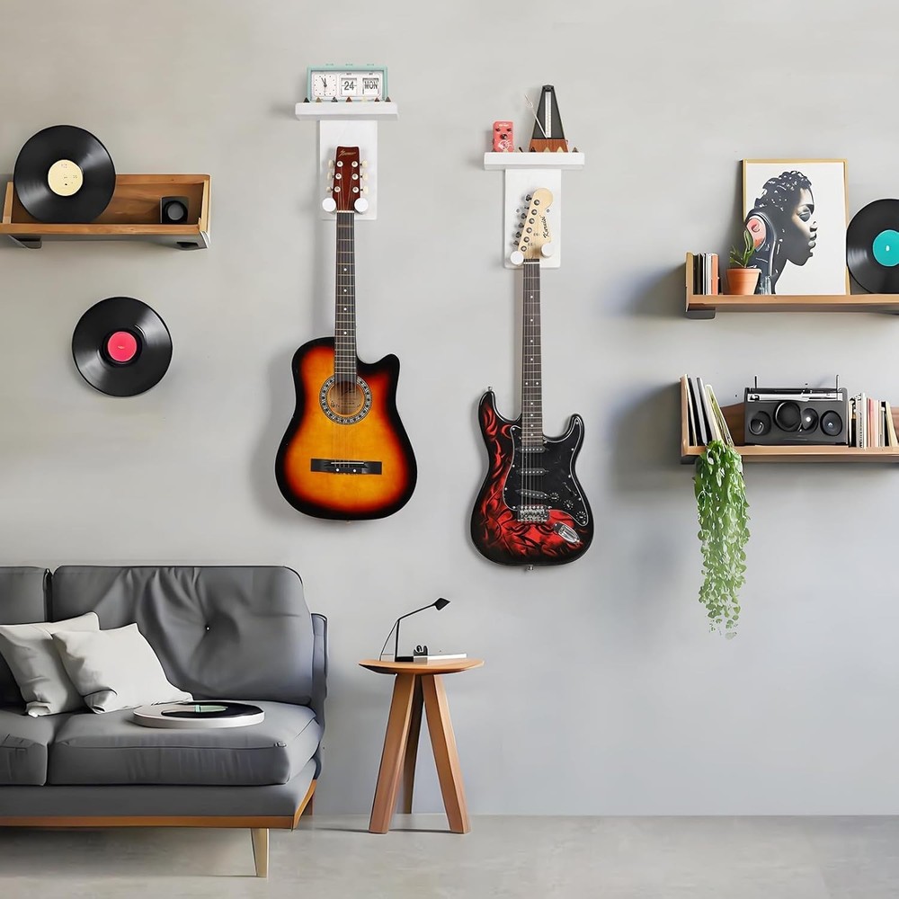 Rustic Wood Guitar Wall Mounts - 2 Pack