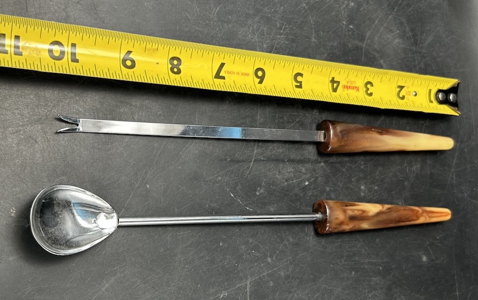 Vintage Bakelite Bar Tool Set Marbled Cocktail Fork and Spoon