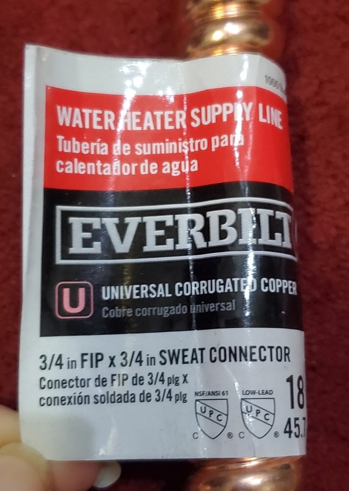 Everbilt Copper Pipe Water Heater Supply Hose 18" x 3/4" FIP x 3/4" 1008 044 291