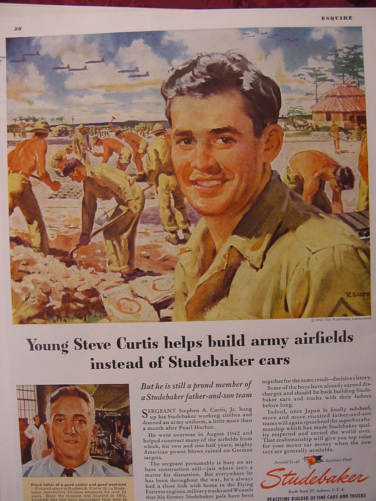 1945 Esquire Advertisement WWII Era STUDEBAKER Craftsmen GENERAL TIRE
