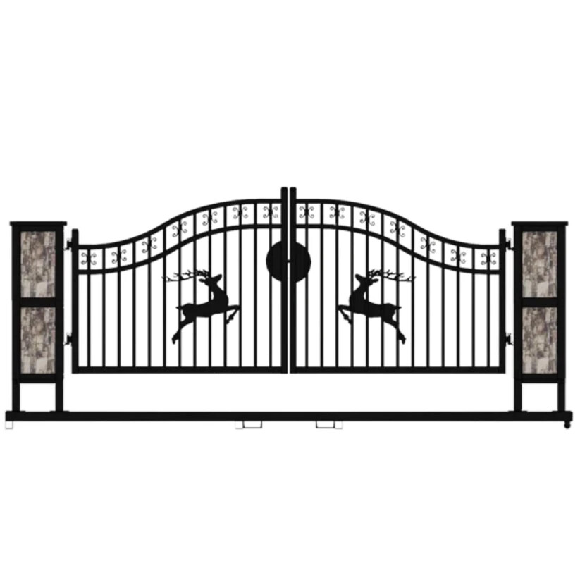 20FT Deer Style Double Arc Dual Swing  Iron Gate for Driveway with 2Posts