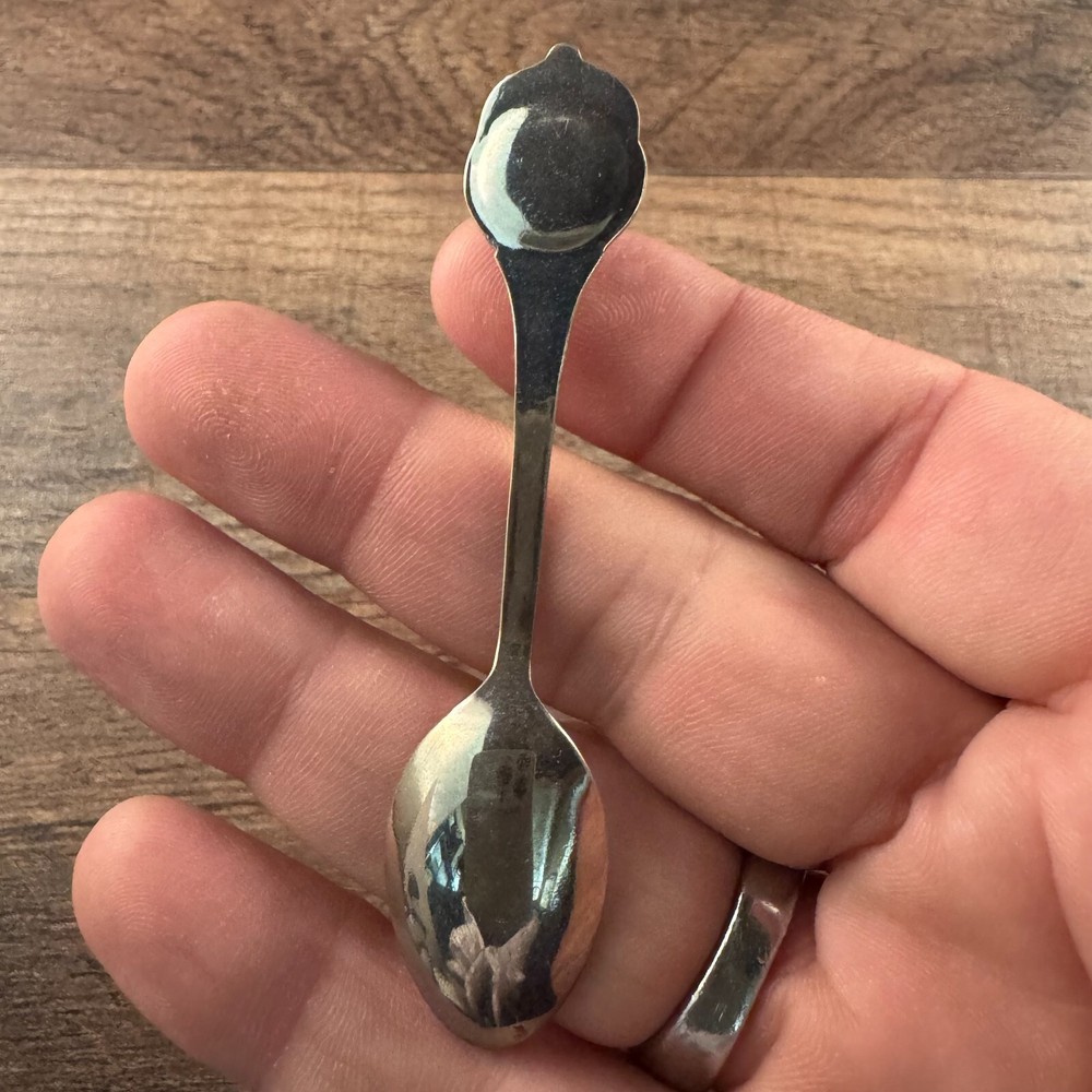 Silver Tone Collector Spoon with applied Green Stone