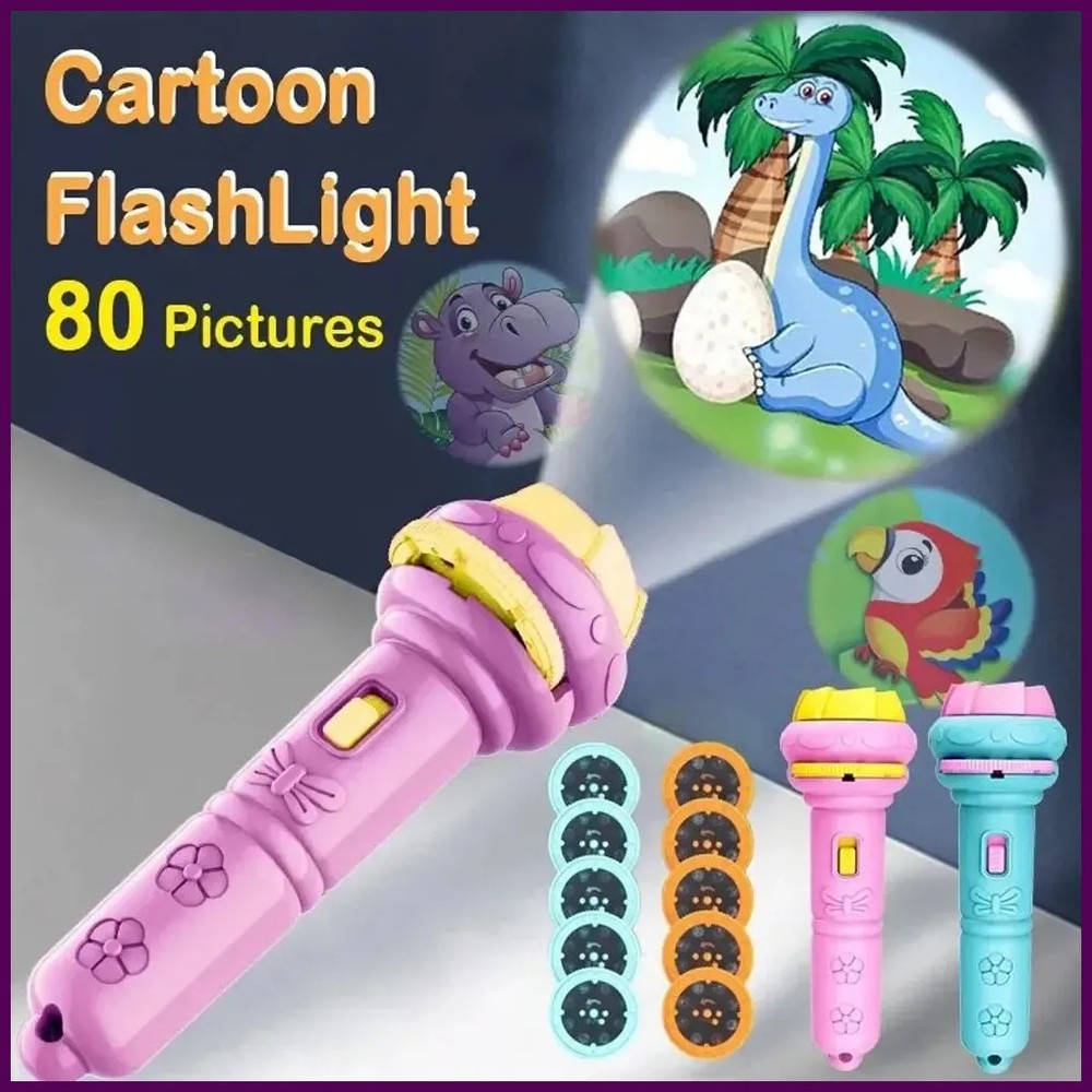 10 Cards Cartoon Projection Flashlight 80 Patterns Creative Children Flashlight