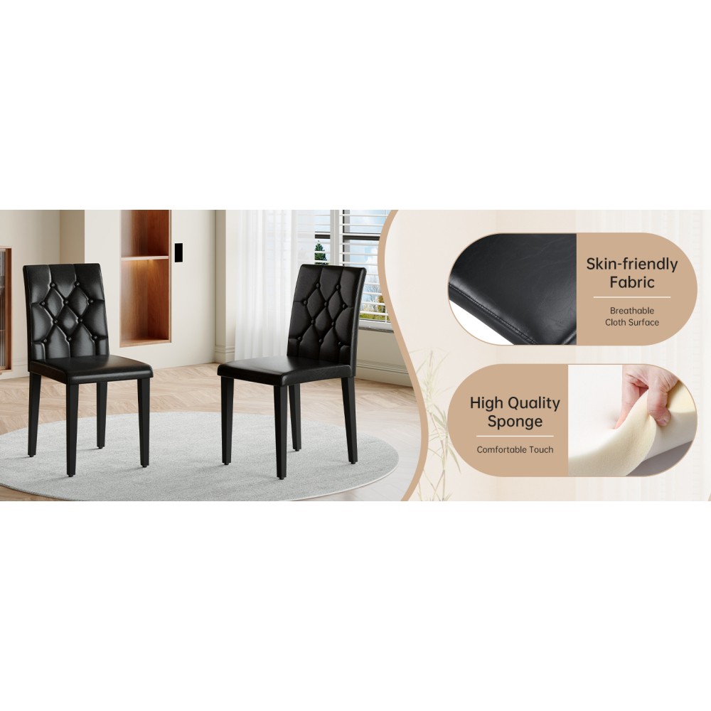 Black MDF Dining Table Set w/4 PU Chairs, Retro Modern Style