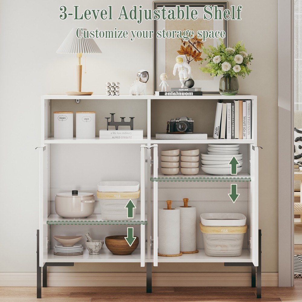 Modern Buffet Sideboard Storage Cabinet Organizer Cupboard w/Cubbies & 4Doors