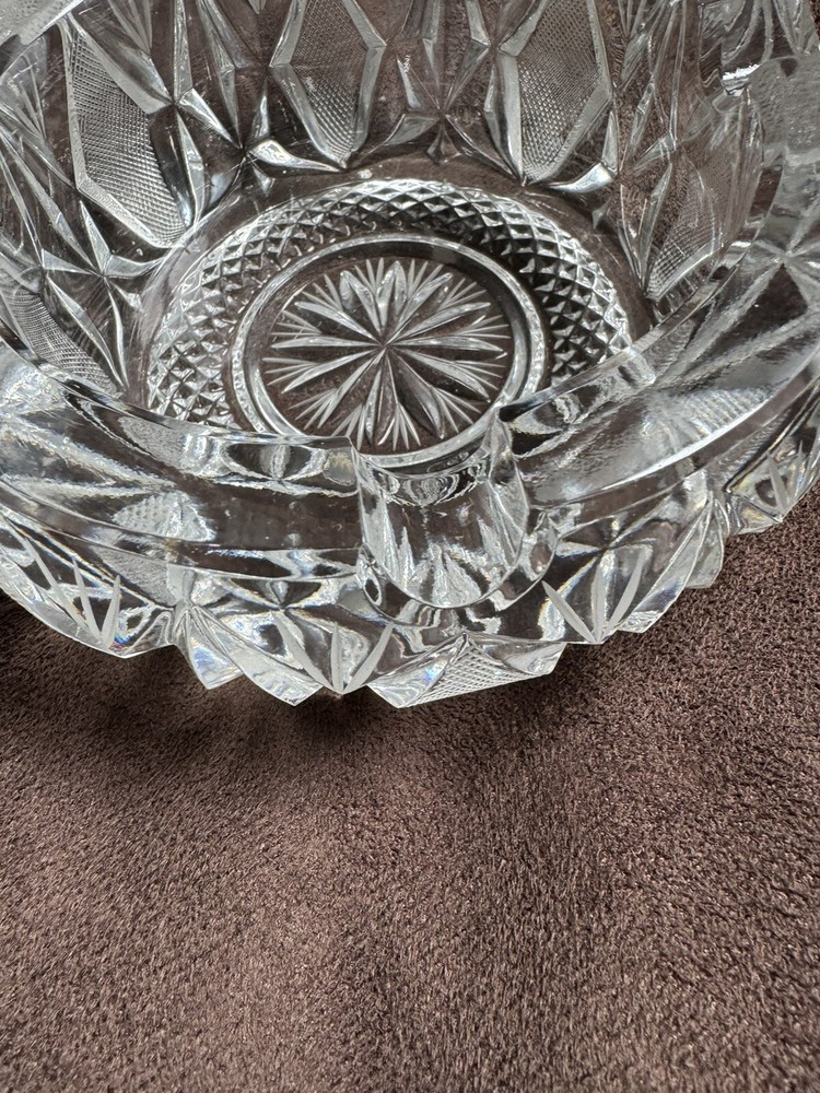 vintage crystal ashtray heavy 6”