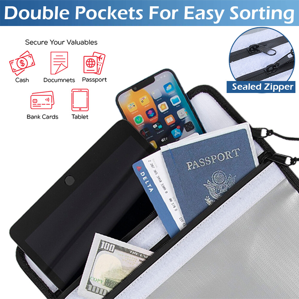 Large Fireproof Money Bag Fire Proof Document Pouch Waterproof Safe Cash Folder