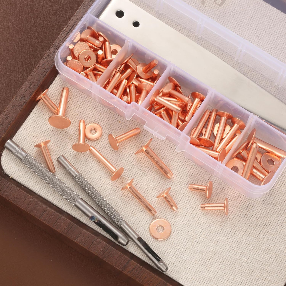 50Sets Copper Rivets Assorted Leather Rivet Kit for Leather Working Brass Rivets