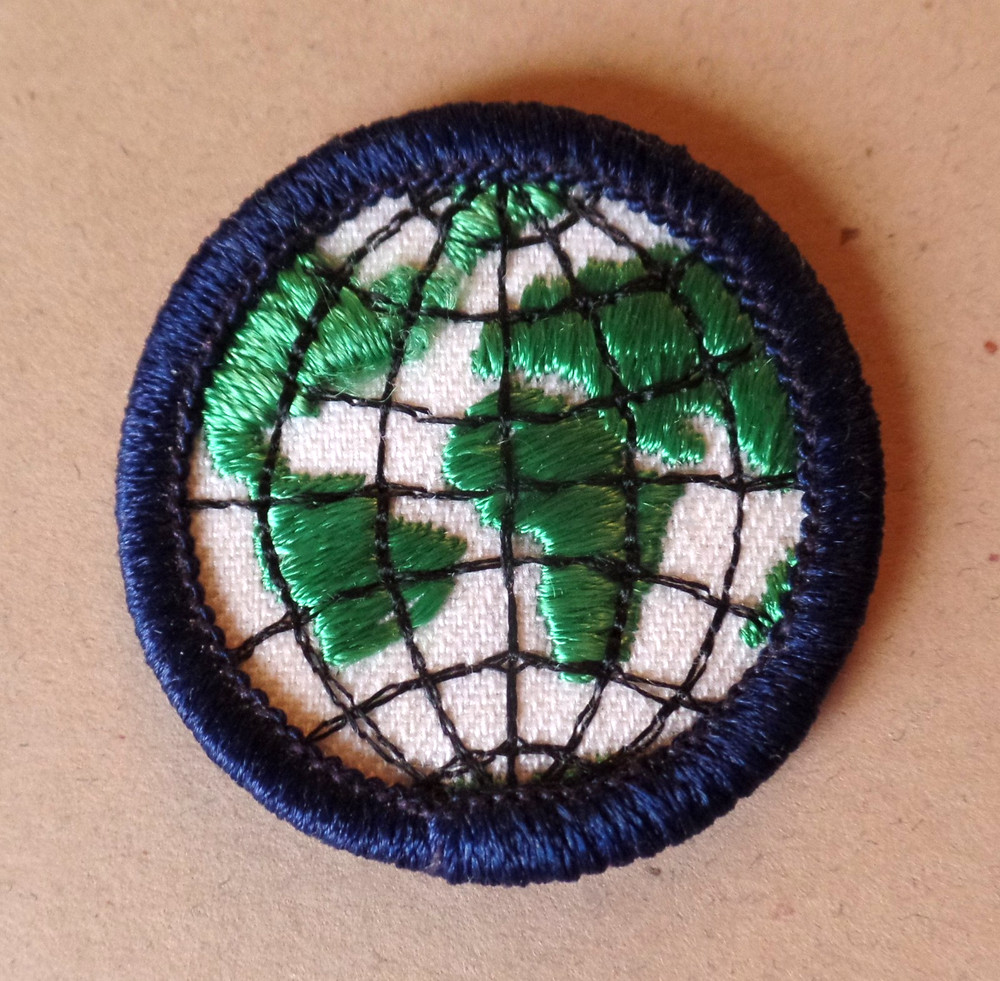 Vintage 1990's Small Round Blue, Green, White Globe Patch