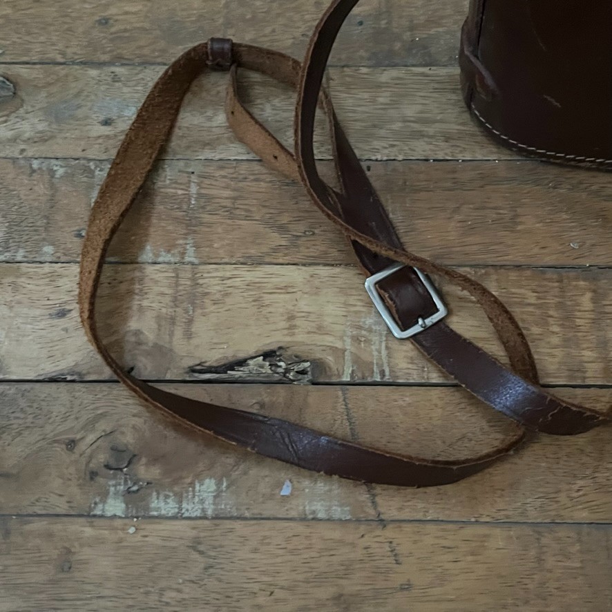 Vintage Brown Leather Binocular Case Red Lining & Leather Strap