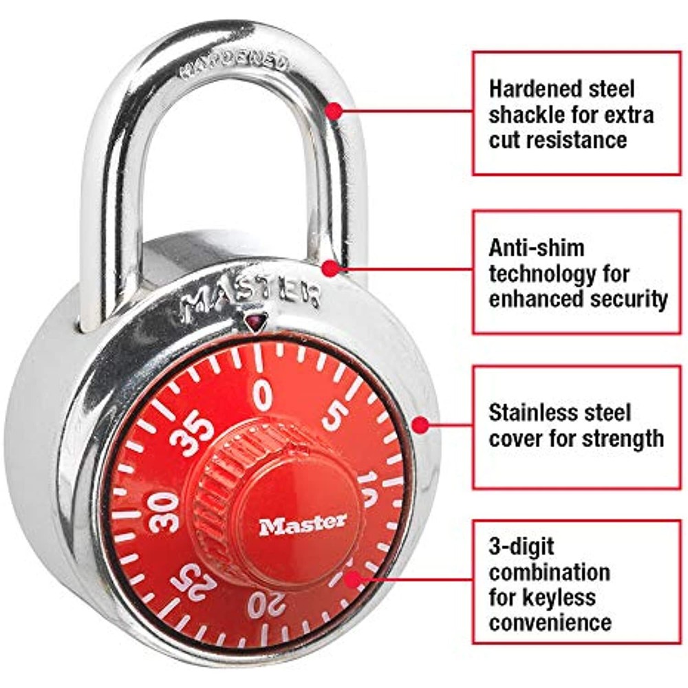 Master Lock 1504D Locker Lock Combination Padlock, 1 Pack, Red
