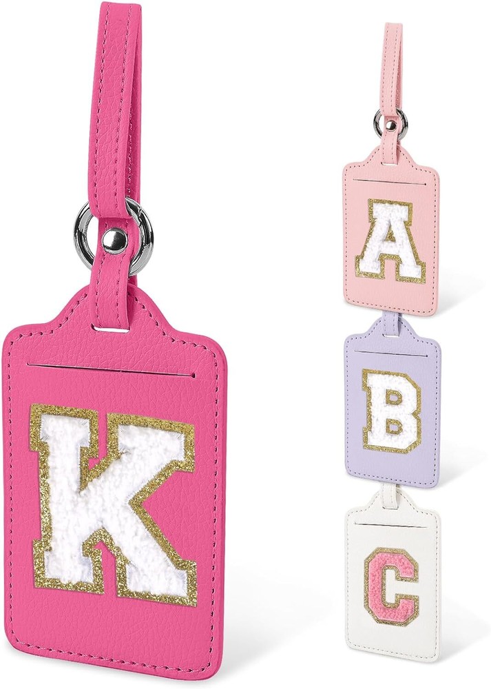 Personalized Initial Luggage Tags for Suitcases, Cute K, Rosered/White-letter