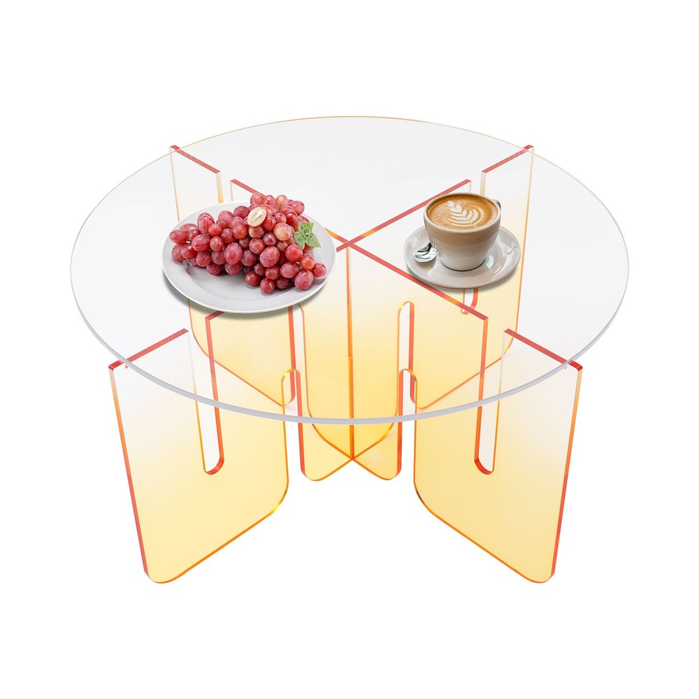 Round Acrylic Coffee Table Gradient Orange Modern Coffee Table with Clear Round