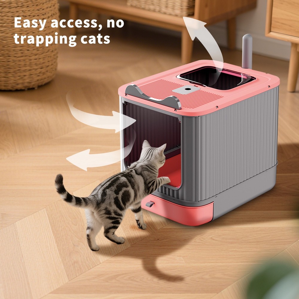 Large Space Foldable Cat Litter Box with Front Entry & Top Exit & Slide Tray