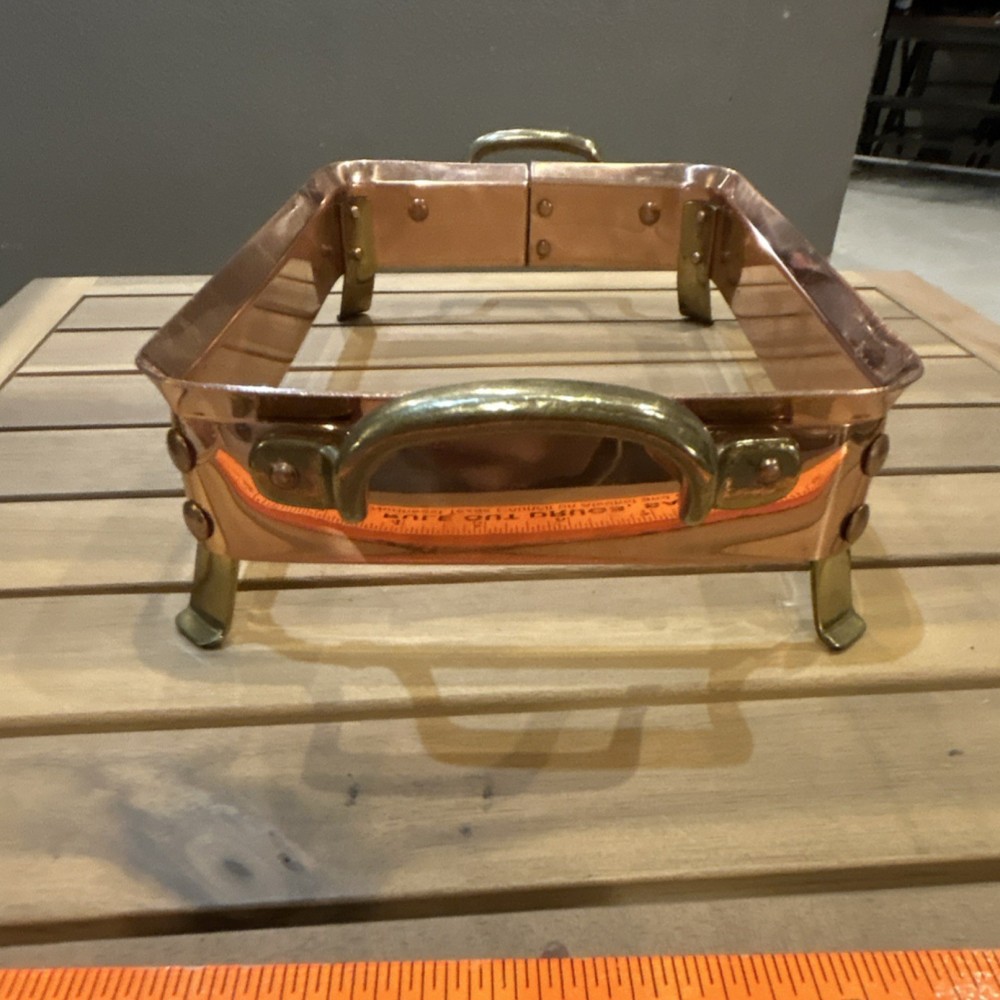 Copper Rectangular Serving Tray with brass Handles, Decorative Tabletop Tray