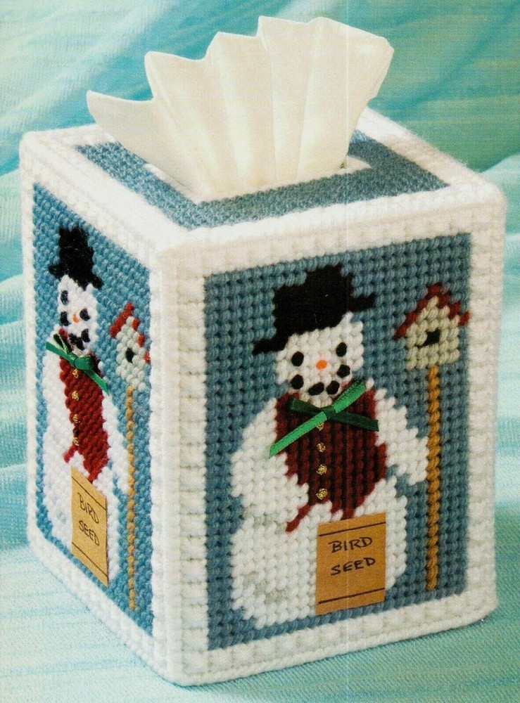 SNOWMAN TISSUE COVER CHRISTMAS PLASTIC CANVAS PATTERN INSTRUCTIONS