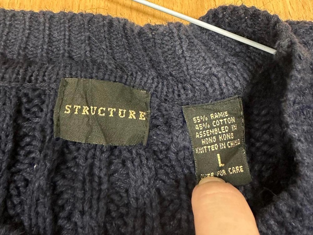 Structure Men's Navy Blue Cable Knit Sweater
