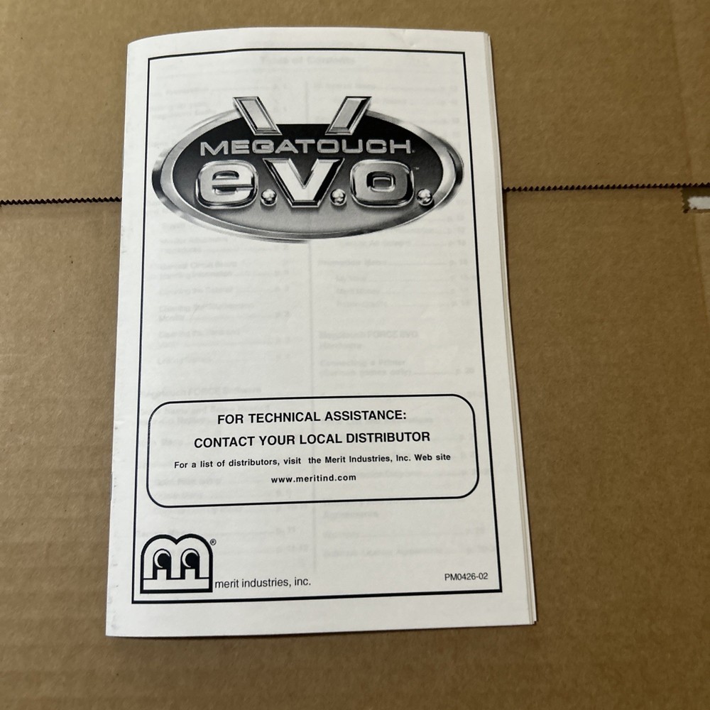 Original EVO MERIT MEGATOUCH owners manual