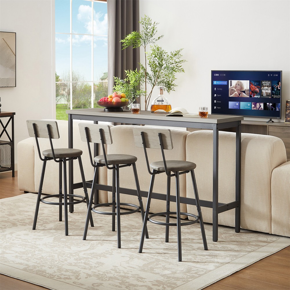 4 Piece Bar Table Set Counter Height Kitchen Pub Table w/ 3 PU Stools