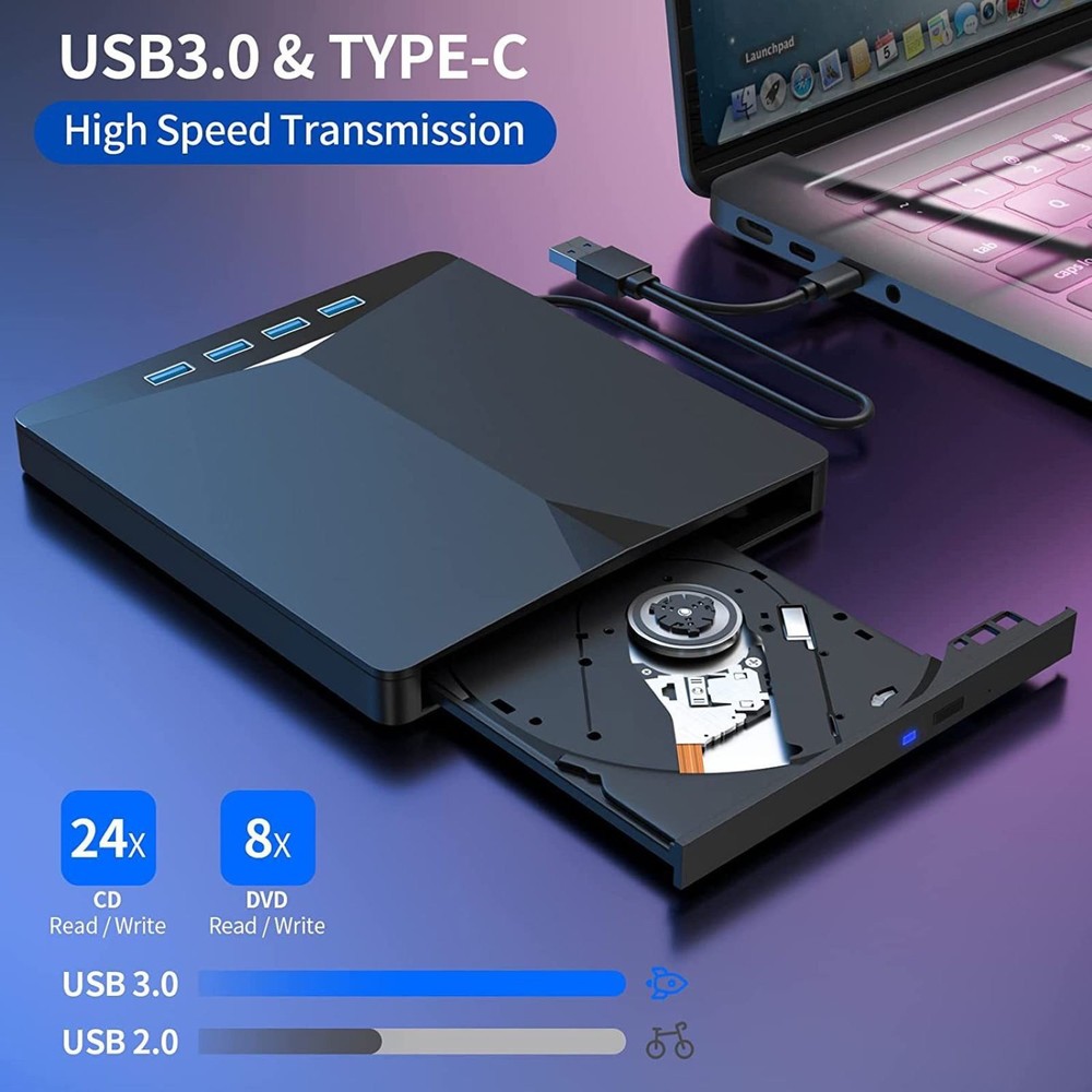 Plug-and-Play External CD DVD Drive PC Laptop Burner Reader Writer USB 3.0