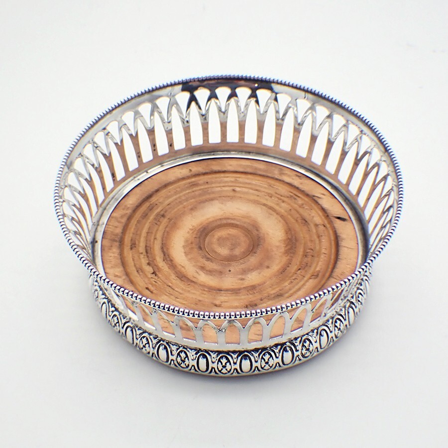 Wine Bottle Coaster Gorham Sterling Silver Wooden Base