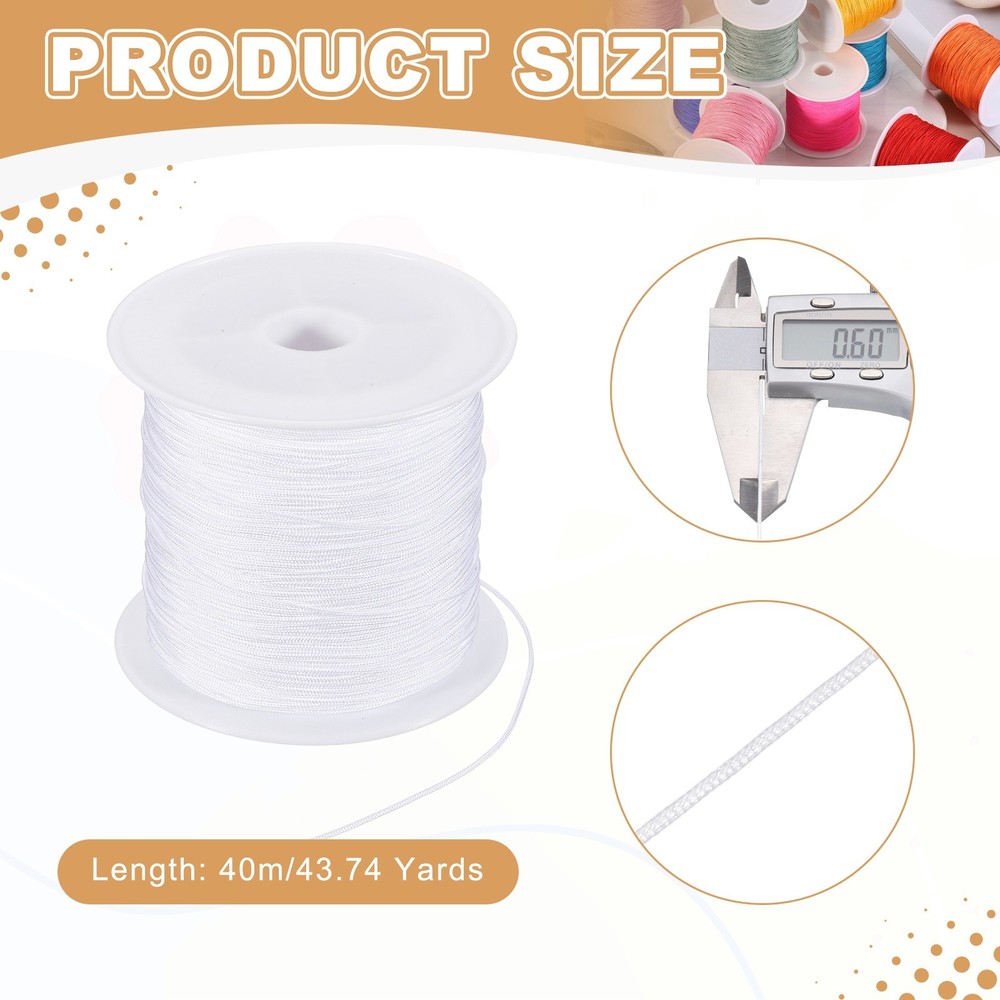 0.6mm Nylon String for Bracelets, 44 Yards Nylon Beading Thread(White)