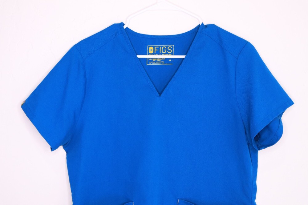 Figs Bright Blue Scrub Shirt - Top Size Medium Threads to Threads Soft Fabric