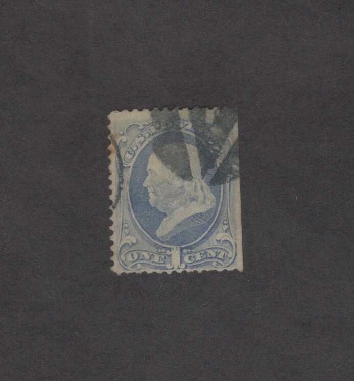 Scott 156 - Franklin 1 Cent. Single. Used. Double Cancel   #02 156