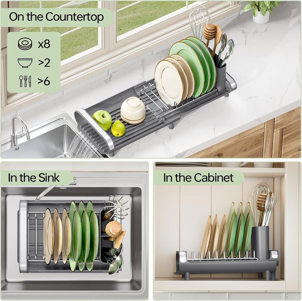 Small Dish Drying Rack, Mini Expandable Compact Dish Rack, Slim Extendable Stain