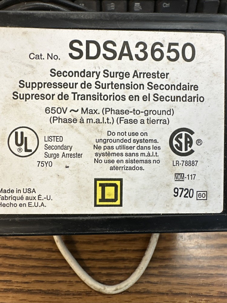 Square D Secondary Surge Arrester SDSA3650, 650 V Max