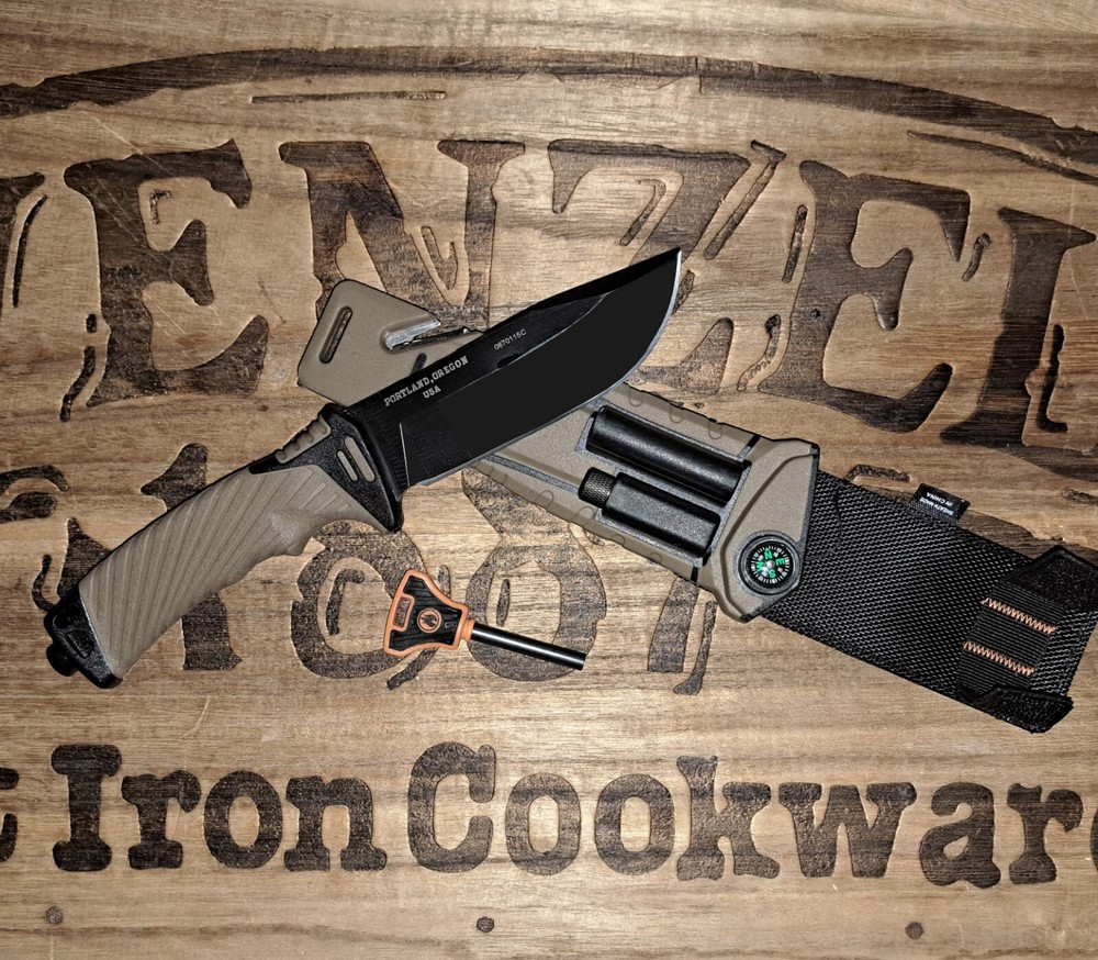 Tactical Fixed Blade Survival Knife with firestarter, LED light, compass, MORE!