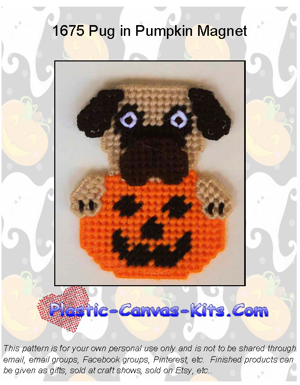 Halloween Pug Dog and Pumpkin Magnet-Plastic Canvas Pattern or Kit