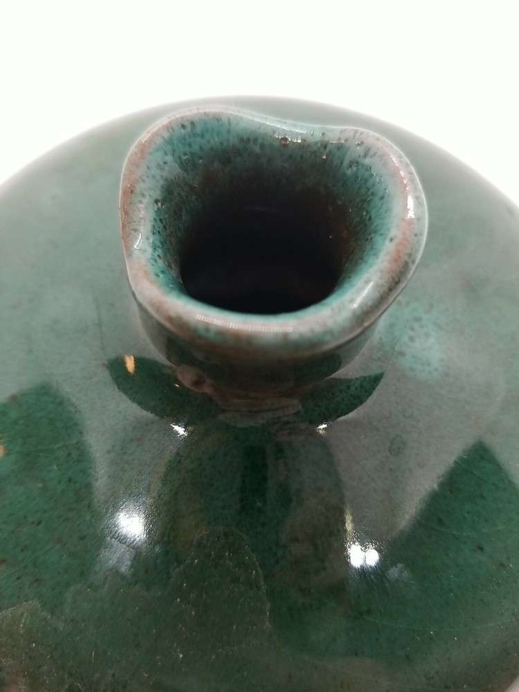 Mexican Red Pottery Red Clay Vase Green Drip Glaze