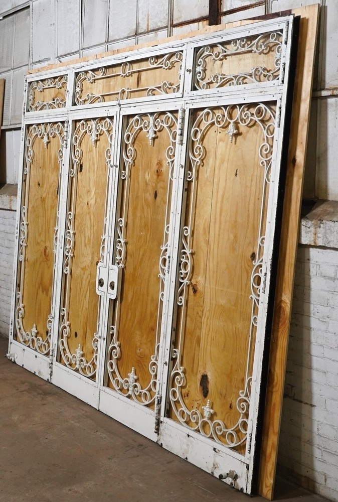 Reclaimed White Cast Iron & Glass Entry Double Door Unit