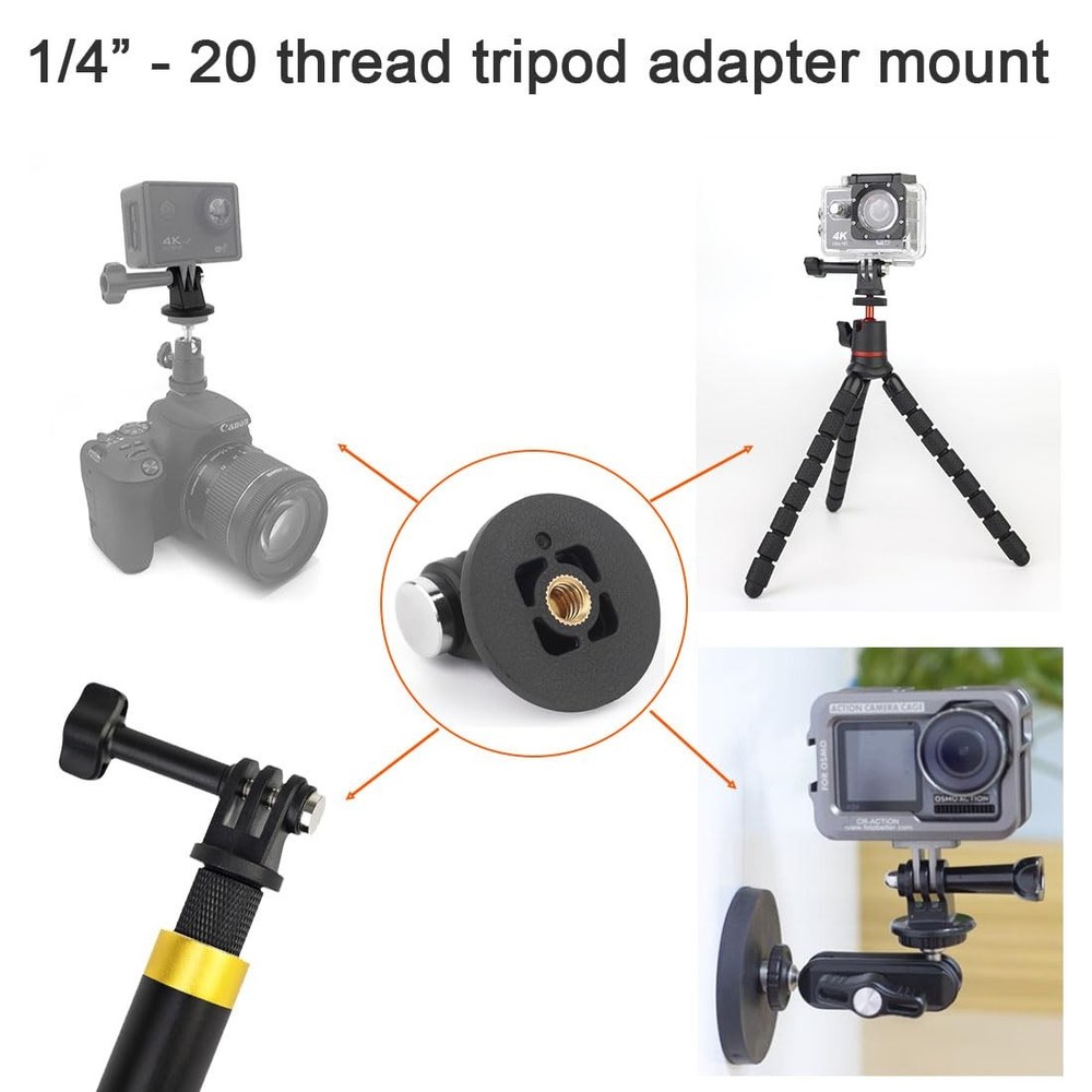 Action Camera Tripod Mount Adapter 1/4"-20 Conversion Large, Black